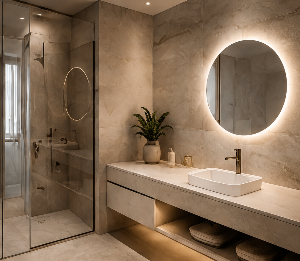 Baño reformado con acabados modernos realizado por Reformas Barna Decor.