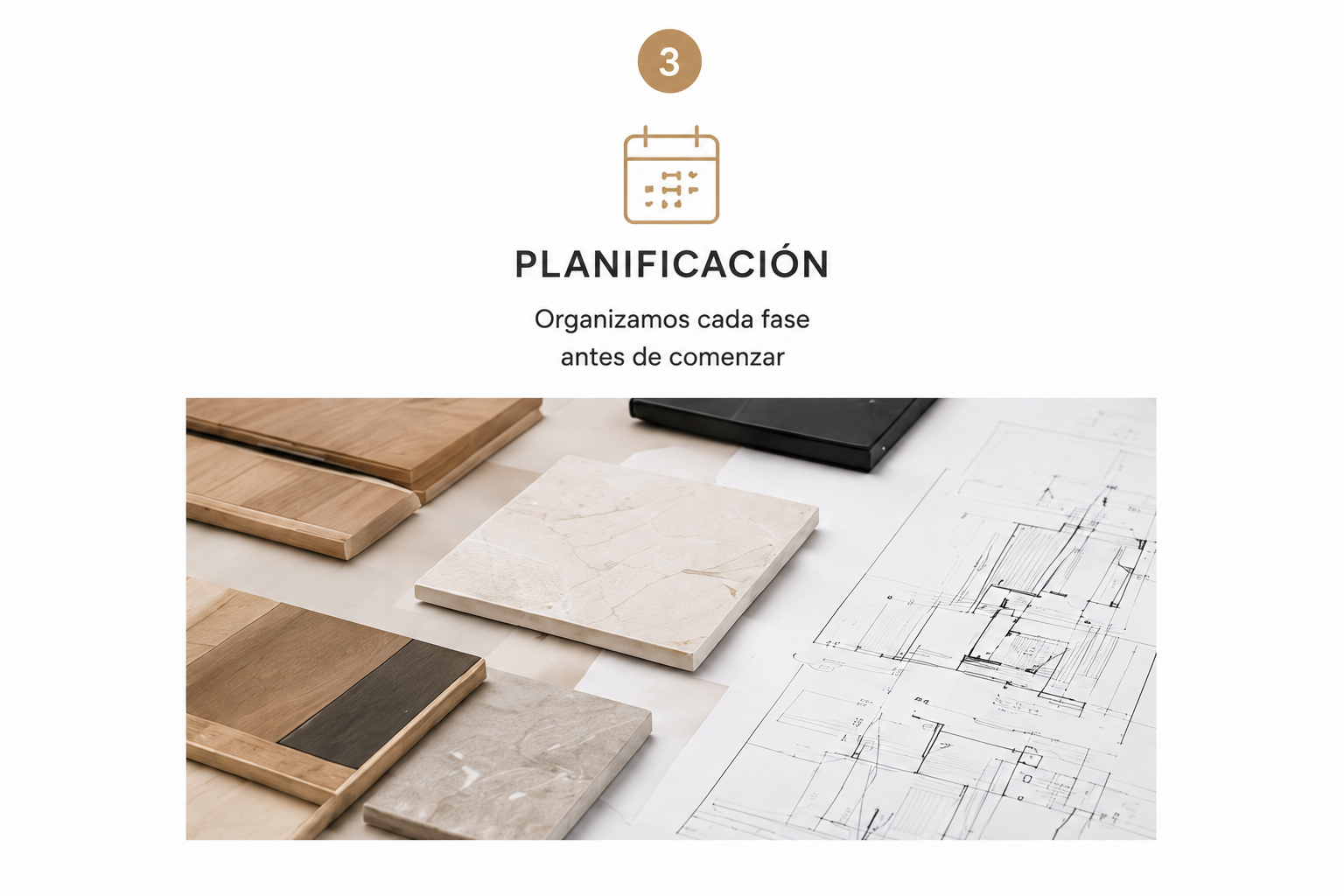 Selección de materiales y acabados para una reforma integral realizada por Reformas Barna Decor en Barcelona.