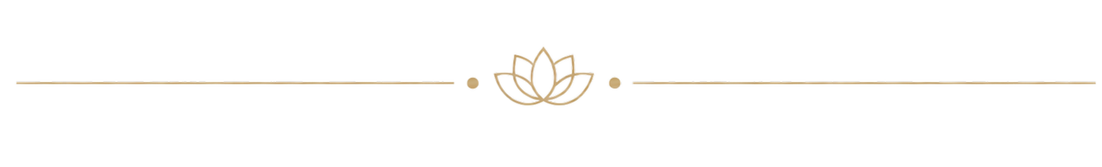 Decorative line with a lotus flower motif in the center, flanked by symmetrical gold dots and lines.
