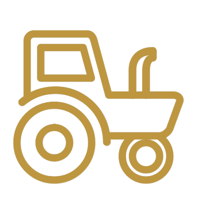 Outline of a tractor in gold color on a black background.