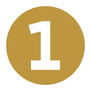 Gold medal with the number 1 in black.