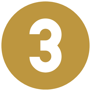 A gold circle with a black number 3 in the center.