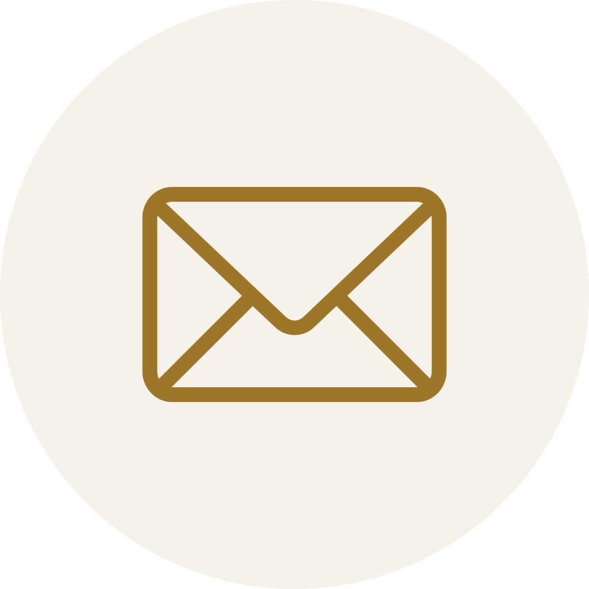 Icon of a brown outlined envelope on a light beige circular background.