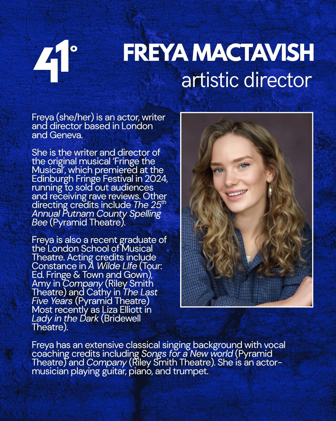 And last but not least, the final member of our core team, and the other half of our artistic directors, @freyamactavish ☀️

Thank you everyone for all the support so far! It is greatly appreciated, and we couldn't be more excited to get started. Sta