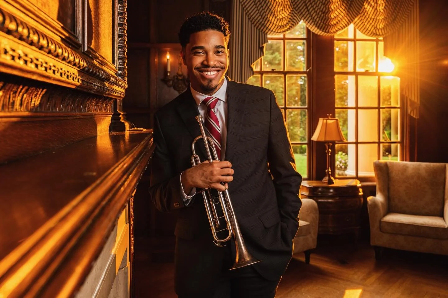 Working with @cy.tone as part of a larger portrait project photographing the @strathmorearts 2026 Artists in Residence #trumpet #jazz #portraitsphotographer #artistinresidence #washingtondcphotographer