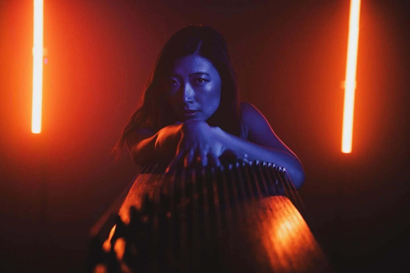 Creative Colored Gel Portraits in my studio with multi-talented and genre bending Guzheng musician @qiyumusic This was my first time photographing this traditional Chinese instrument which dates back before the 6th century BC #guzheng #guzhengplayer 