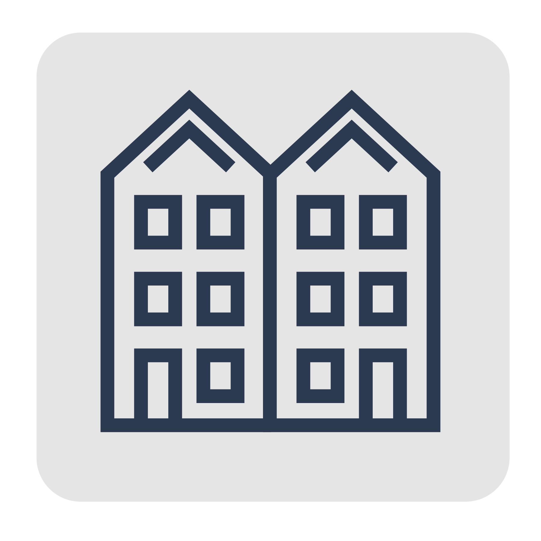 Icon of two tall buildings with multiple windows, drawn with simple dark lines on a light background.