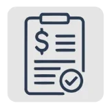 Illustration of a receipt with a dollar sign, lines representing text, and a check mark inside a circle.