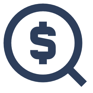 Magnifying glass with a dollar sign inside