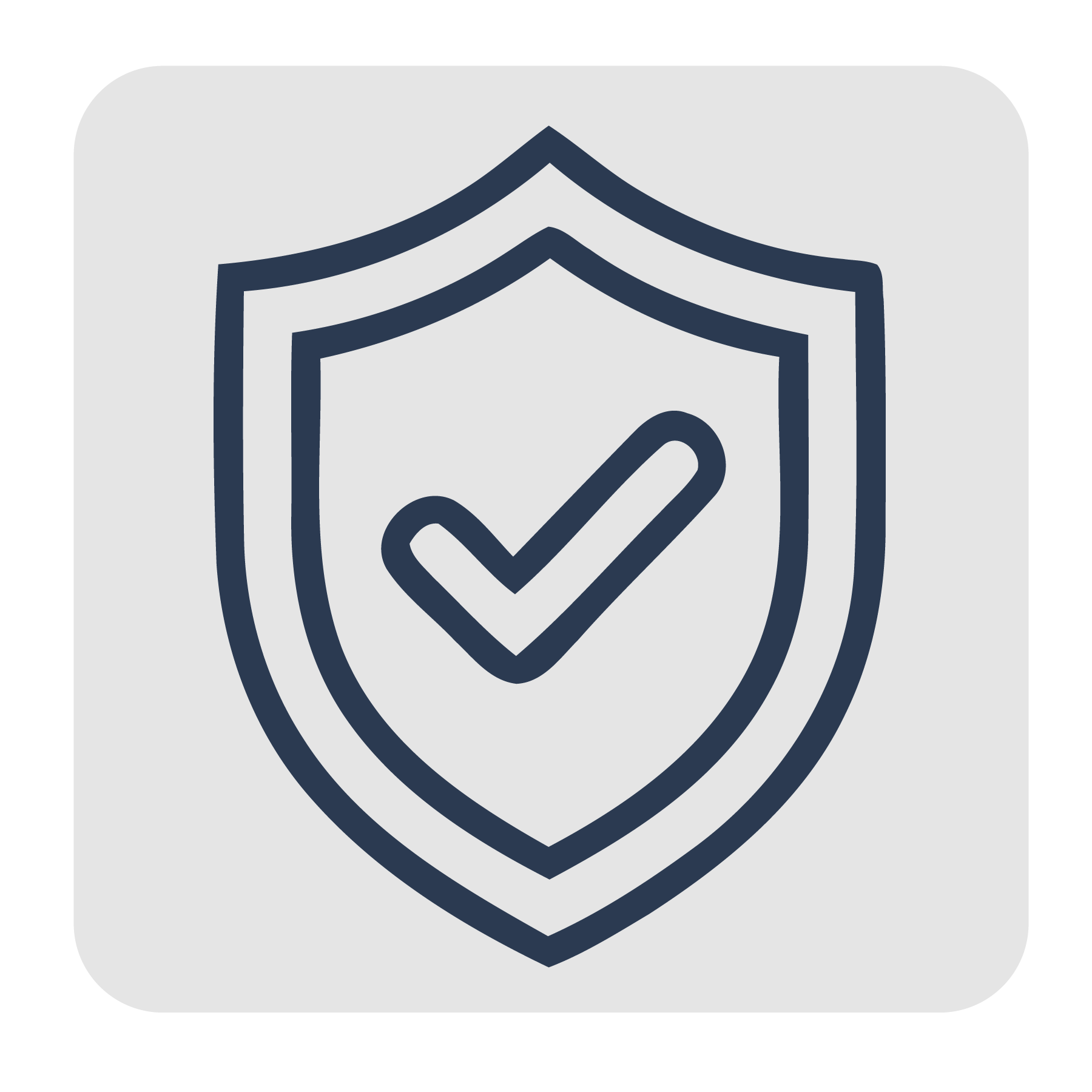 A monochrome sketch of a shield with a checkmark inside it.