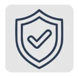 A monochrome sketch of a shield with a checkmark inside it.