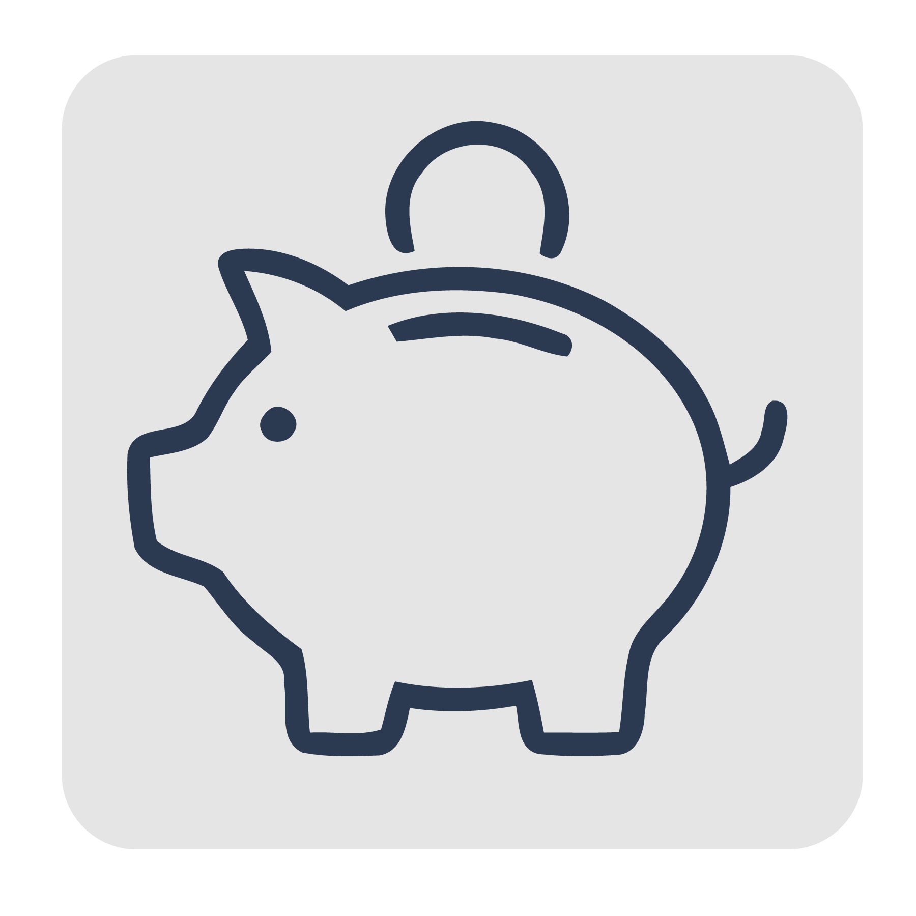 Outline icon of a person standing behind a large piggy bank, symbolizing savings or financial savings.