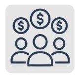 Simple line drawing of three dollar sign symbols inside circles, arranged in a triangle pattern.