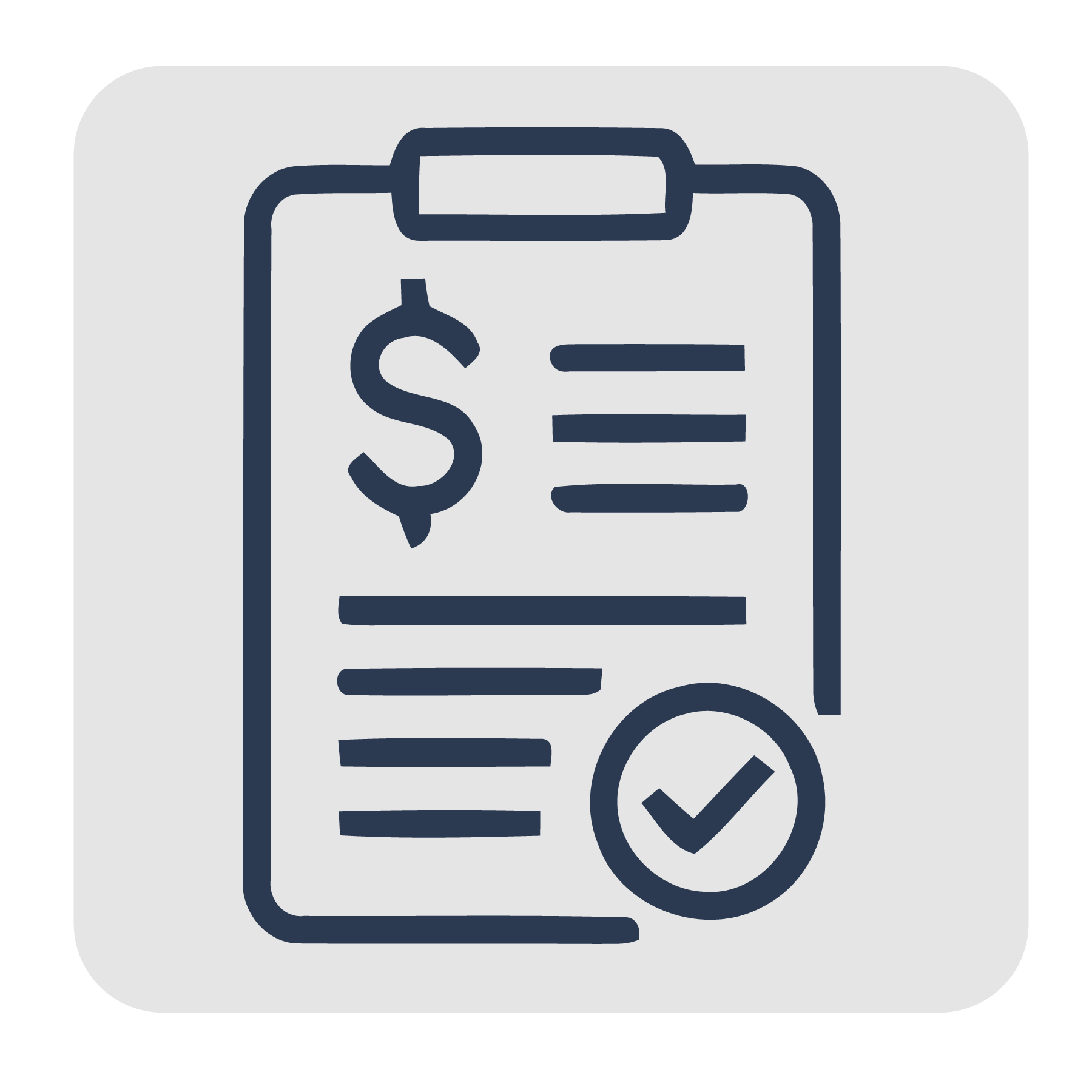 Illustration of a receipt with a dollar sign, lines representing text, and a check mark inside a circle.