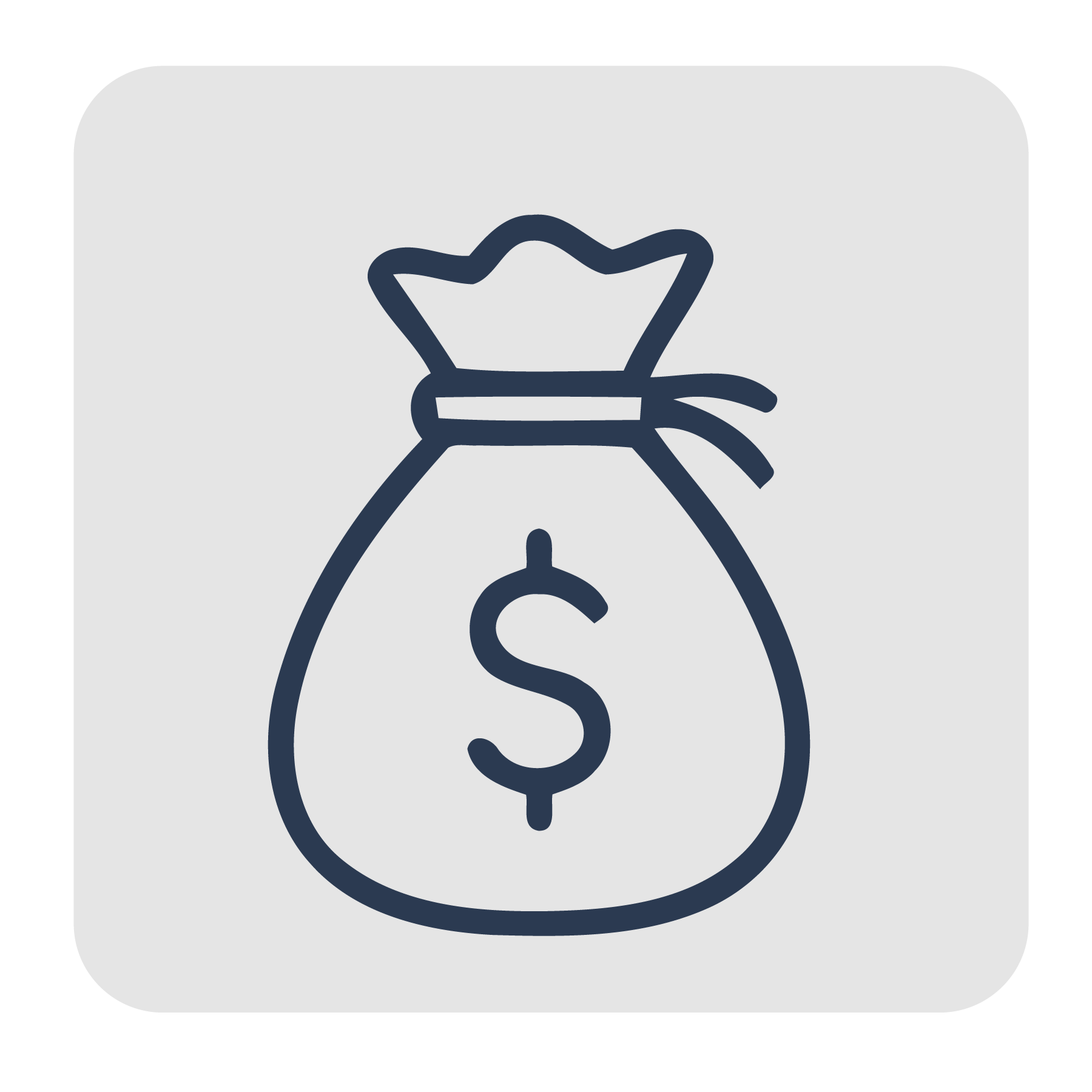 Line drawing of a money bag with a dollar sign, tied at the top.