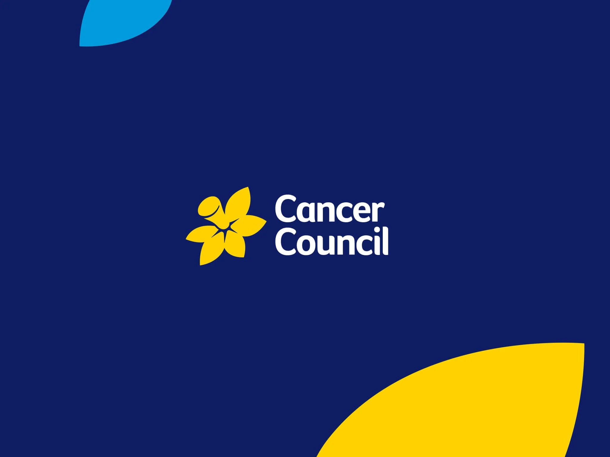 Logo of the Cancer Council featuring a yellow flower and white text on a blue background.