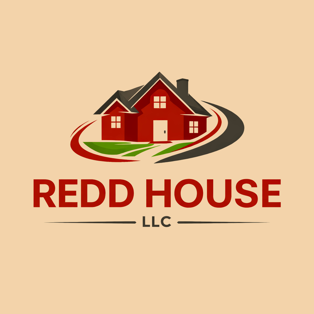 Logo of a red house with green grass, black roof, and a winding road, with the text 'REDD HOUSE LLC' below.