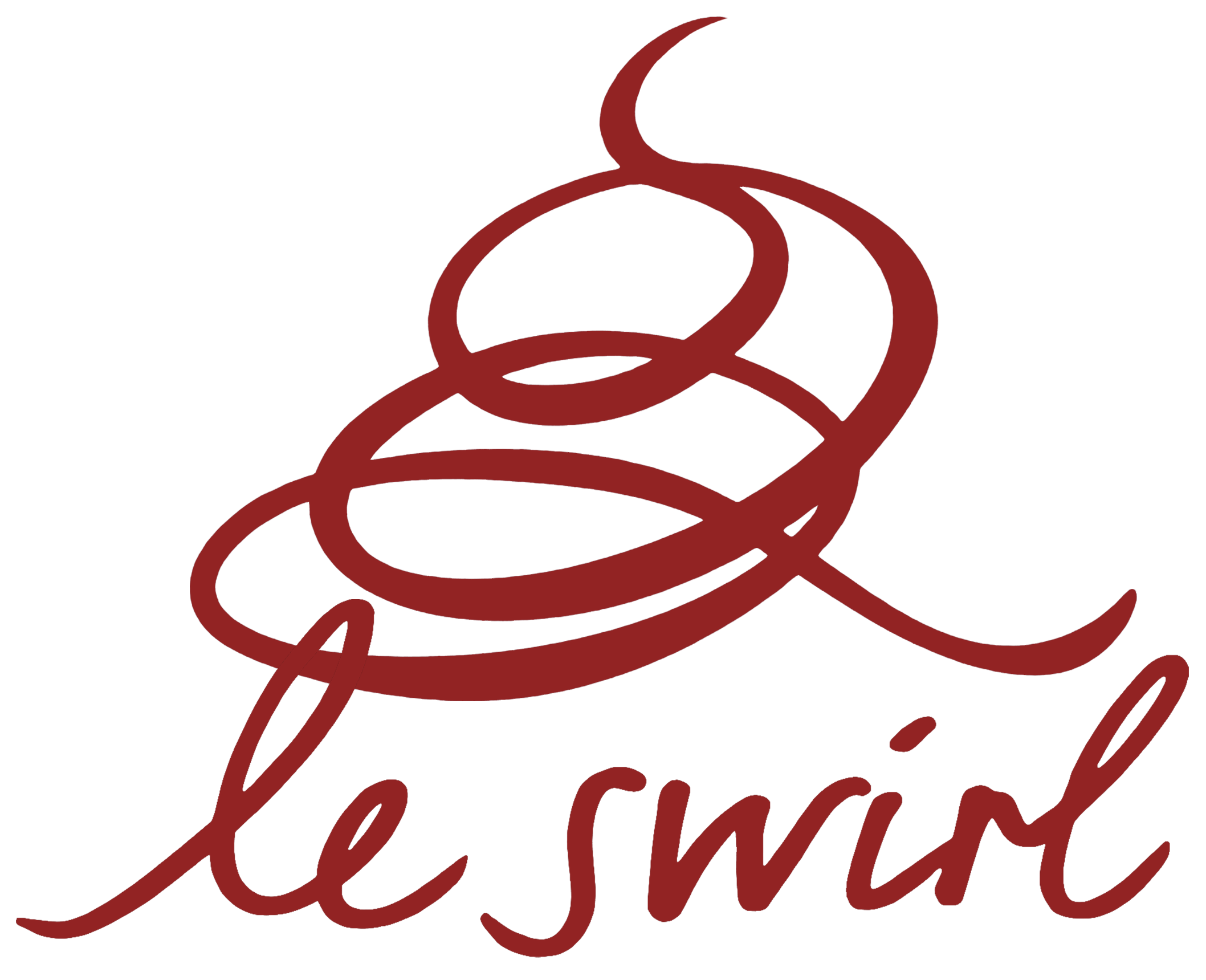 The image features the word "le swirl" written in red cursive script over a black background.