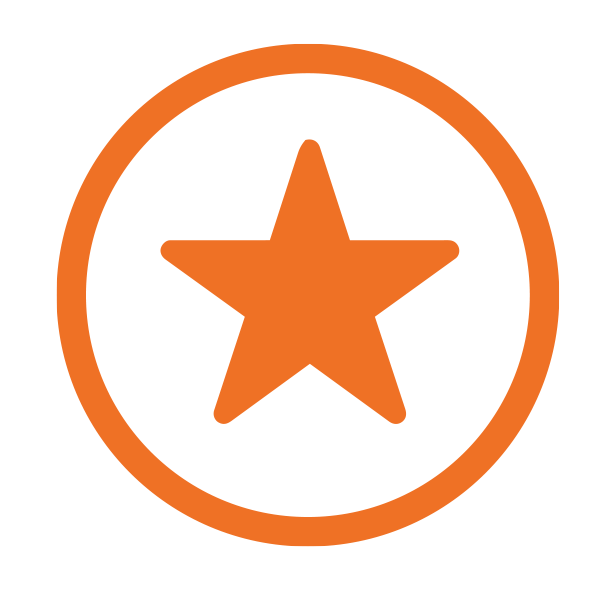 Orange star inside a white circle with orange border