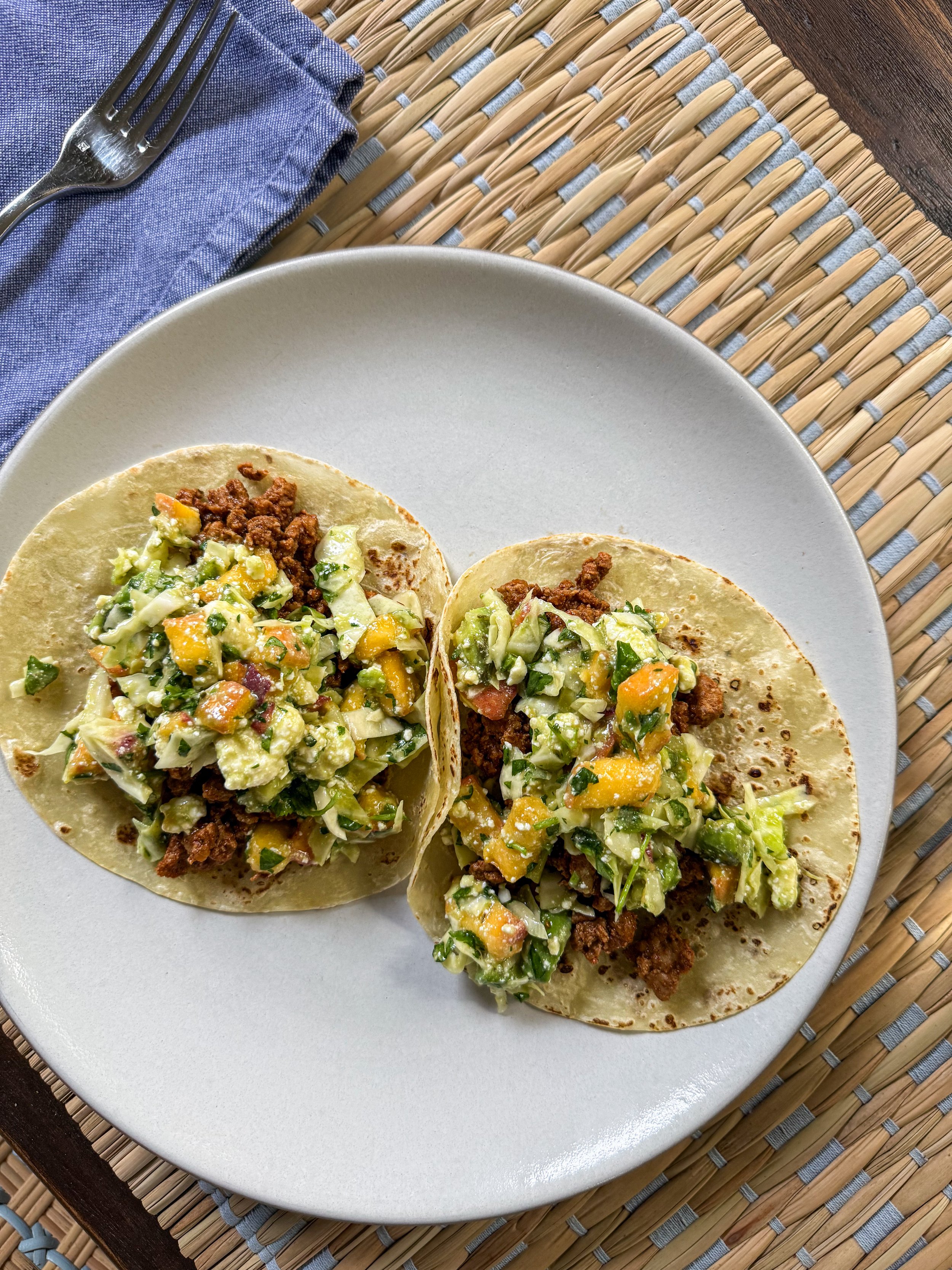 Chicken Tacos with Peach Summer Slaw