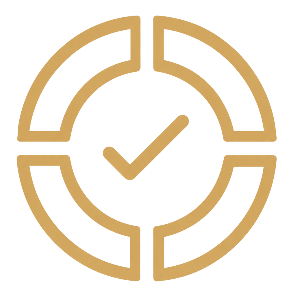 A clock icon with a check mark inside, depicted in gold and yellow colors.