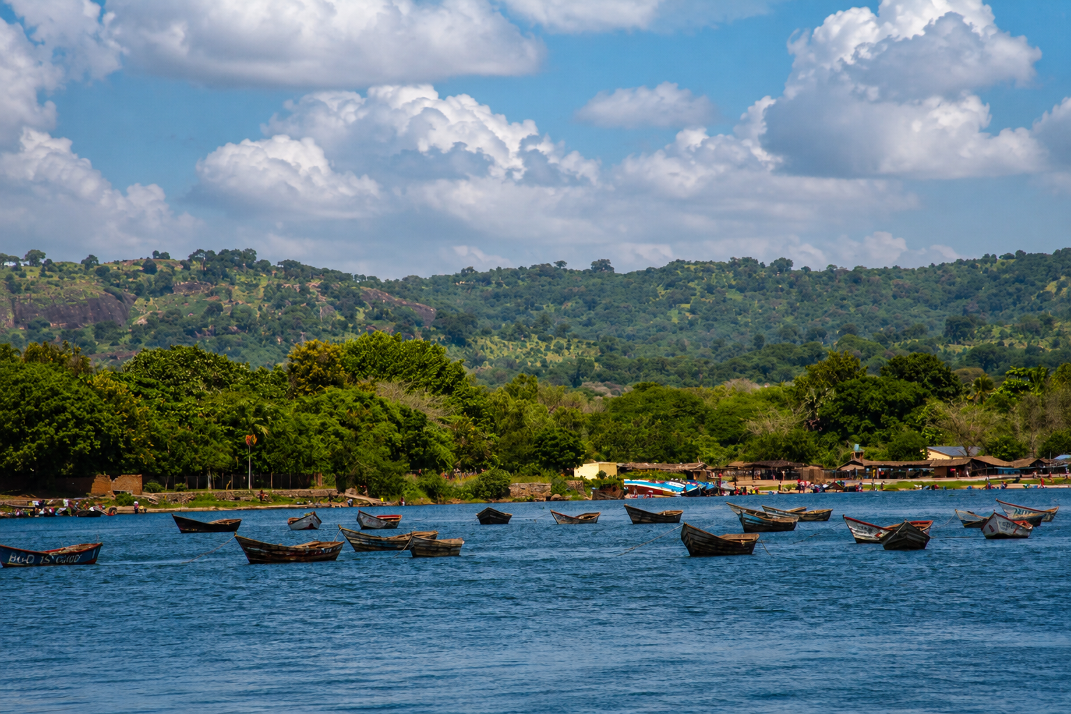 Fishing boats seen on Lake Malawi, Mangochi District.