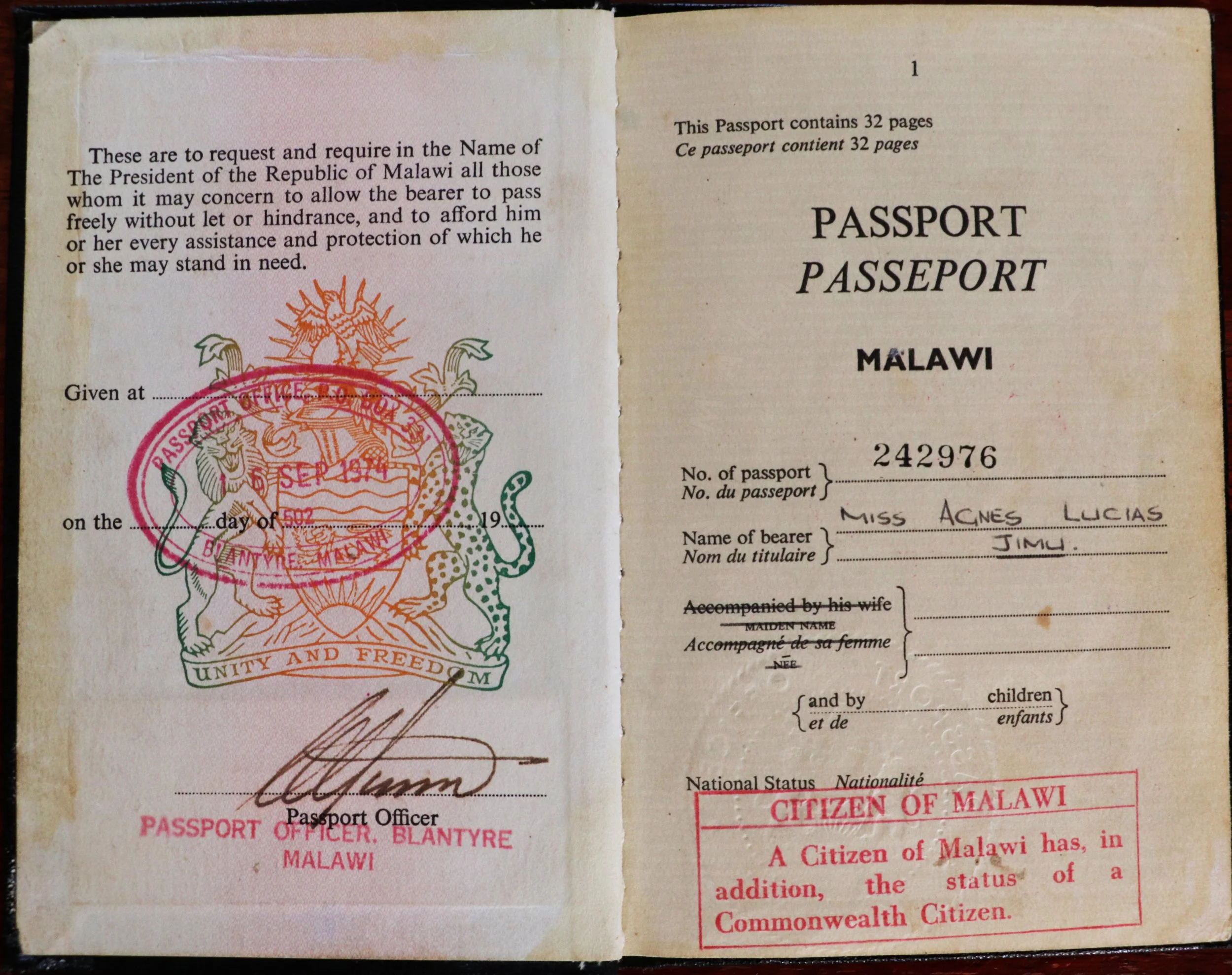 "Sometimes during the holidays, I would travel back to Zimbabwe. My old passport stated that I was a citizen of the commonwealth countries." © Angela Jimu