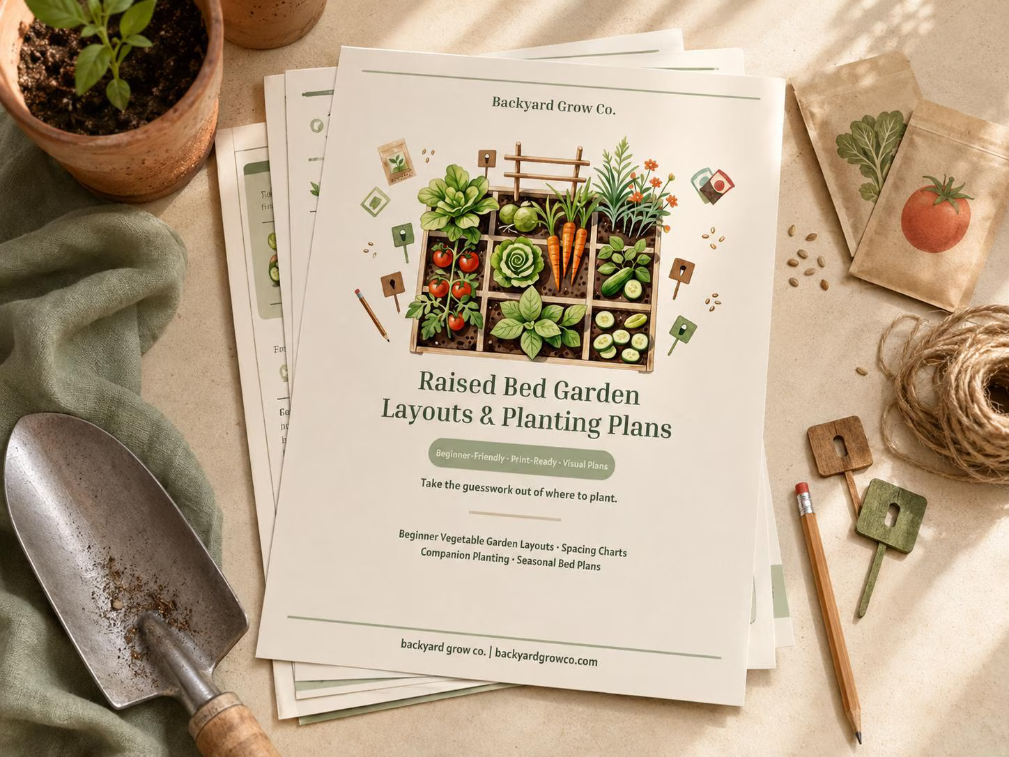 Raised Bed Garden Layouts Printable | 4x8 Garden Plans | Vegetable Garden Planner PDF