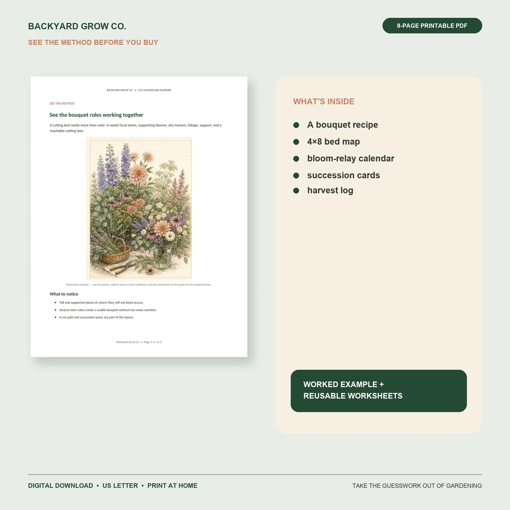 Plan a Cut-Flower Bed That Keeps Blooming interior preview with the method, worked example, and printable worksheet.