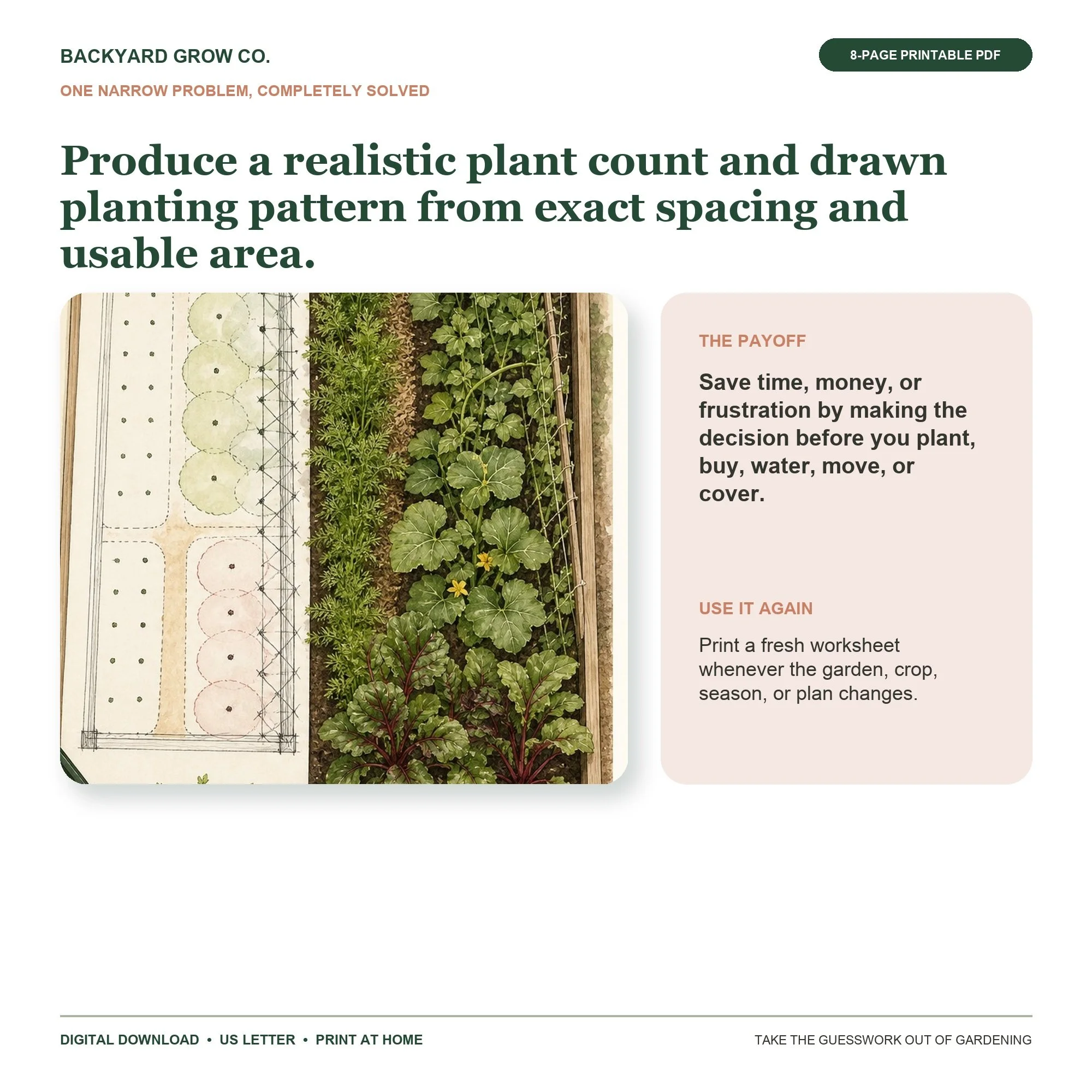 How Many Plants Fit Here? preview showing the main garden decision and the completed result.