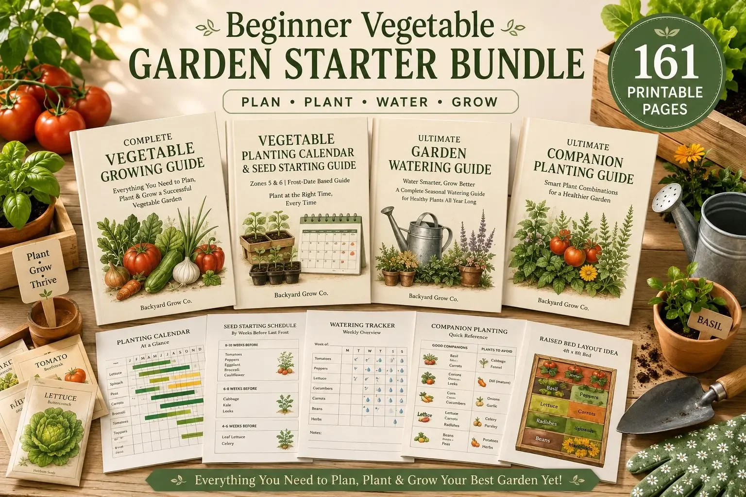 Vegetable Garden Planner Bundle | Beginner Gardening Printable | Raised Bed Garden Guide | Planting Calendar PDF