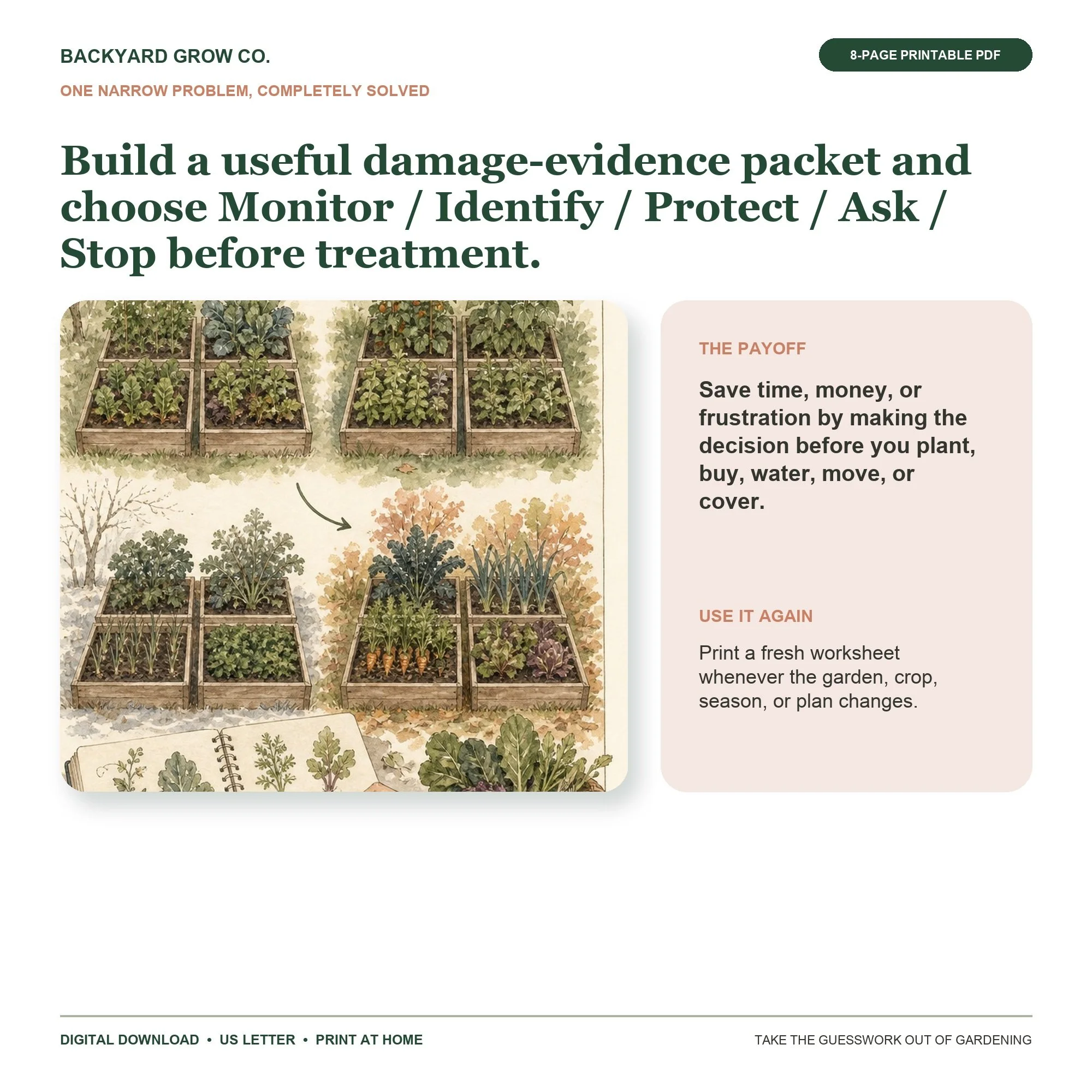 Find the Next Clue Before Treating Leaf Damage preview showing the main garden decision and the completed result.