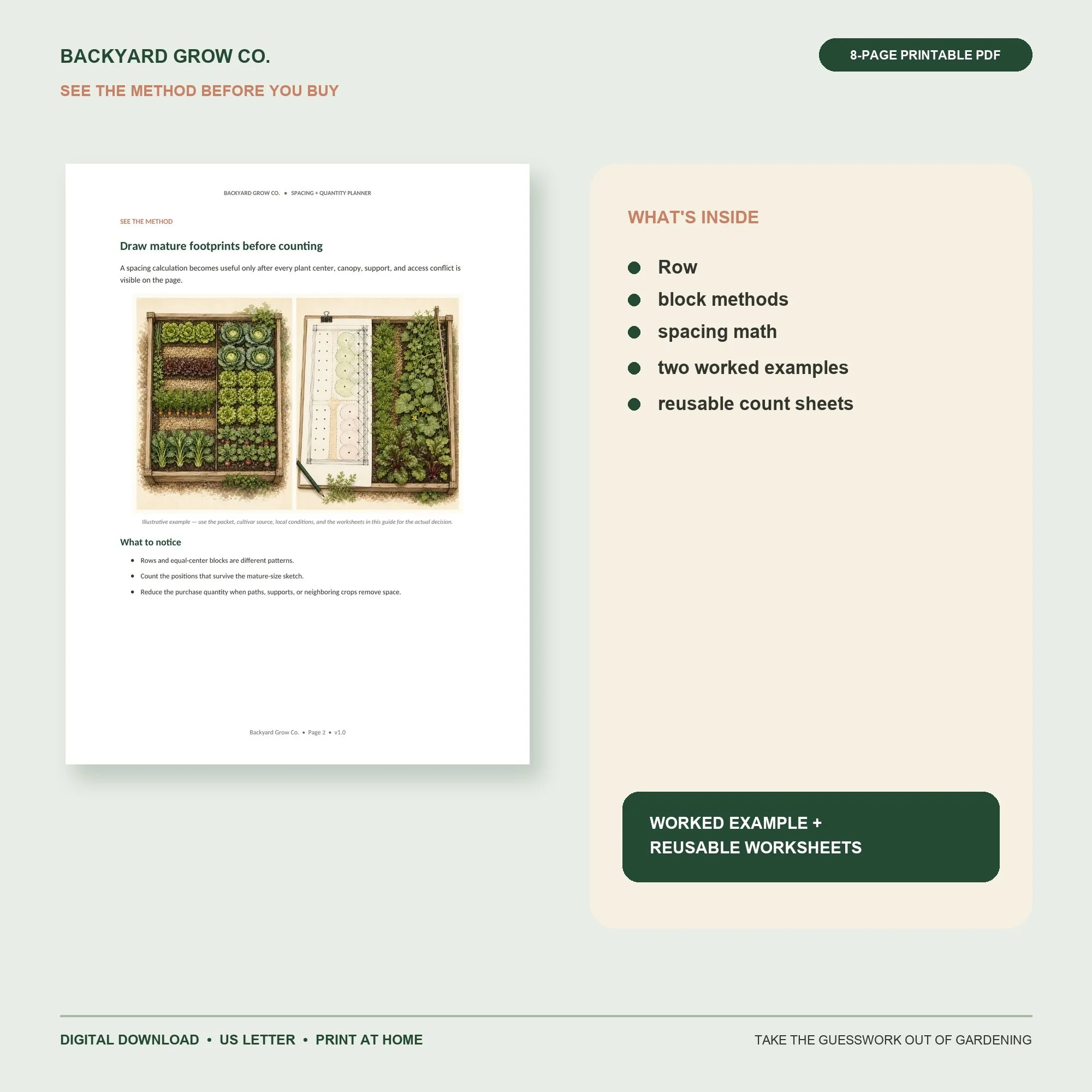 How Many Plants Fit Here? interior preview with the method, worked example, and printable worksheet.