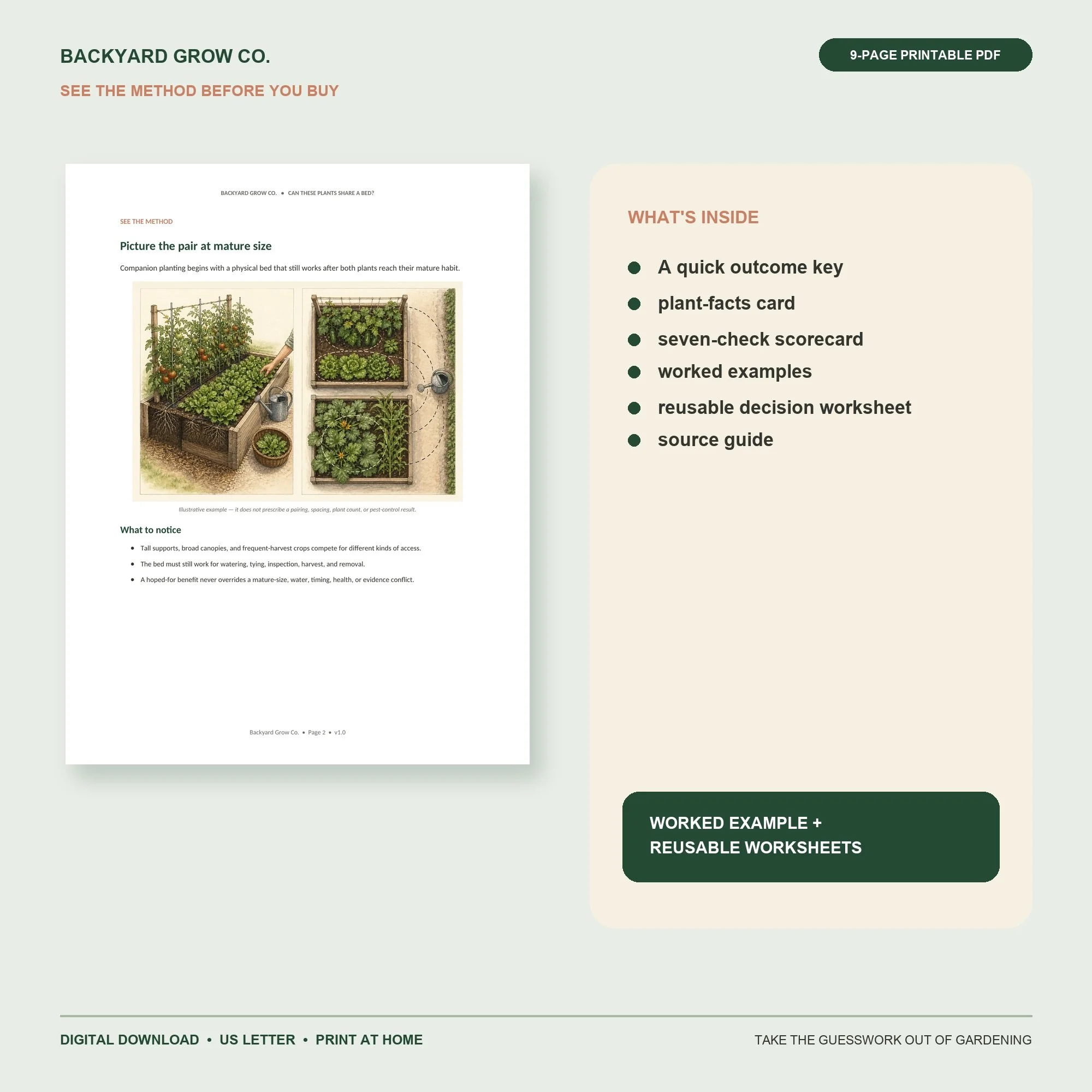 Can These Plants Share a Bed? interior preview with the method, worked example, and printable worksheet.