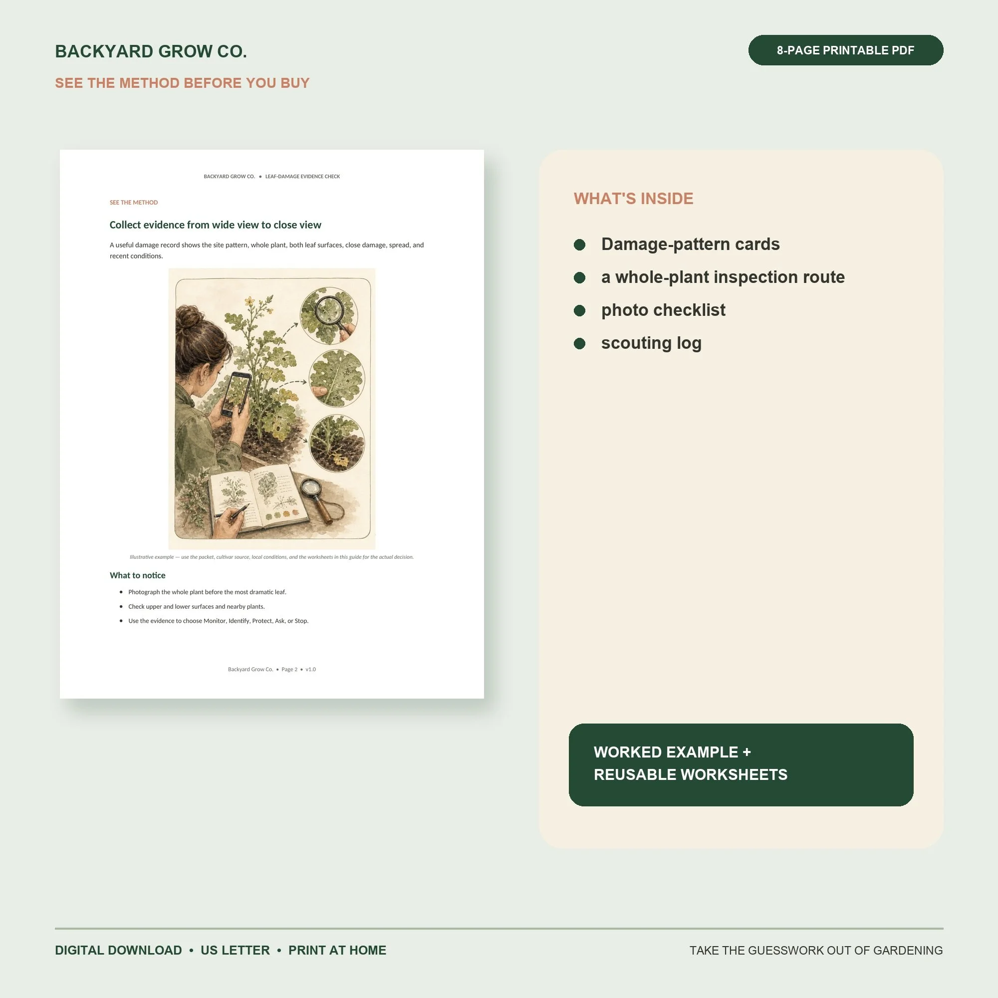 Find the Next Clue Before Treating Leaf Damage interior preview with the method, worked example, and printable worksheet.