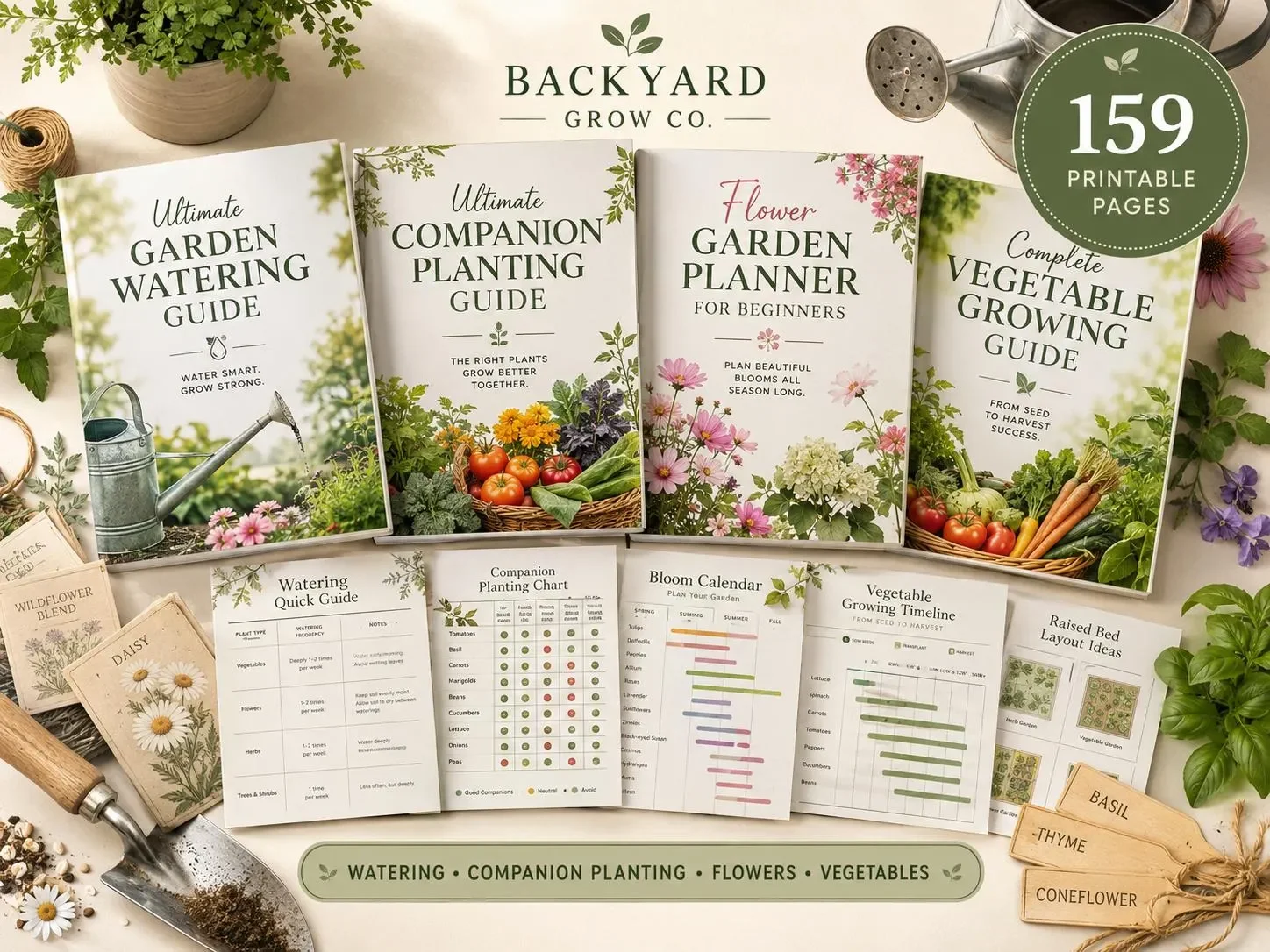 Garden Planner Bundle Printable | Vegetable Garden Planner | Raised Bed Planner | Companion Planting Guide | Garden Journal PDF