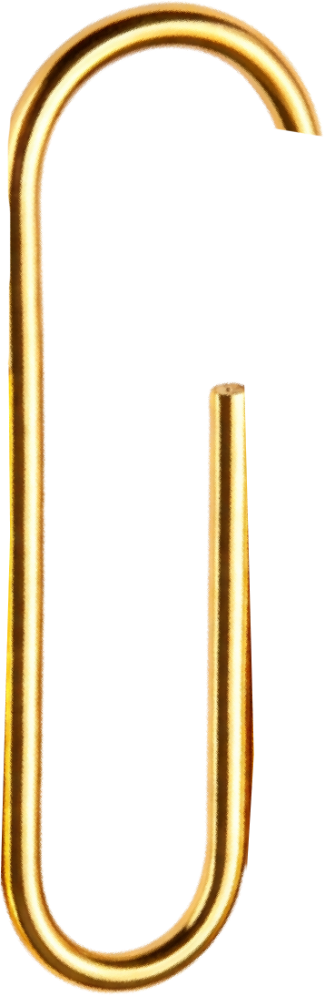 A large gold paperclip with a shiny, metallic finish.