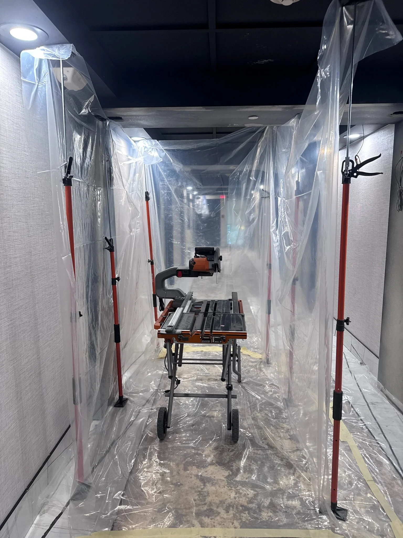 containment of wet saw in hotel