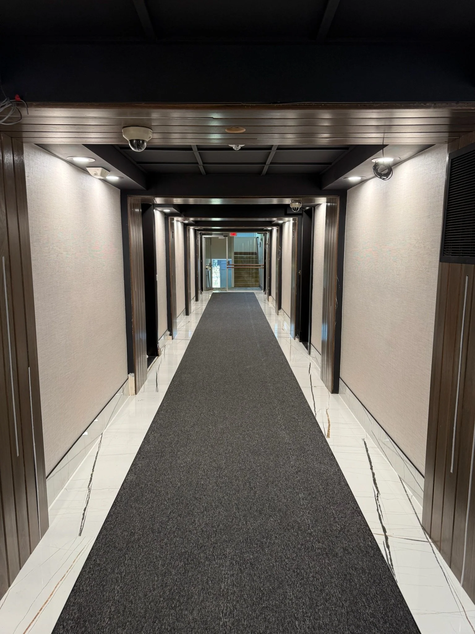 completed marble slab installed and carpet