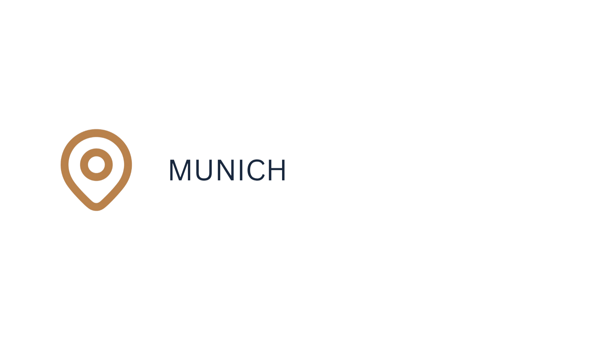 Map pin icon with the word 'Munich' next to it on a white background.