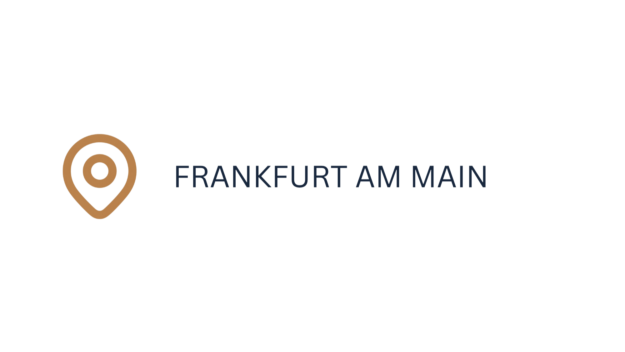 Icon of a map pin and the text 'Frankfurt am Main' in dark blue.