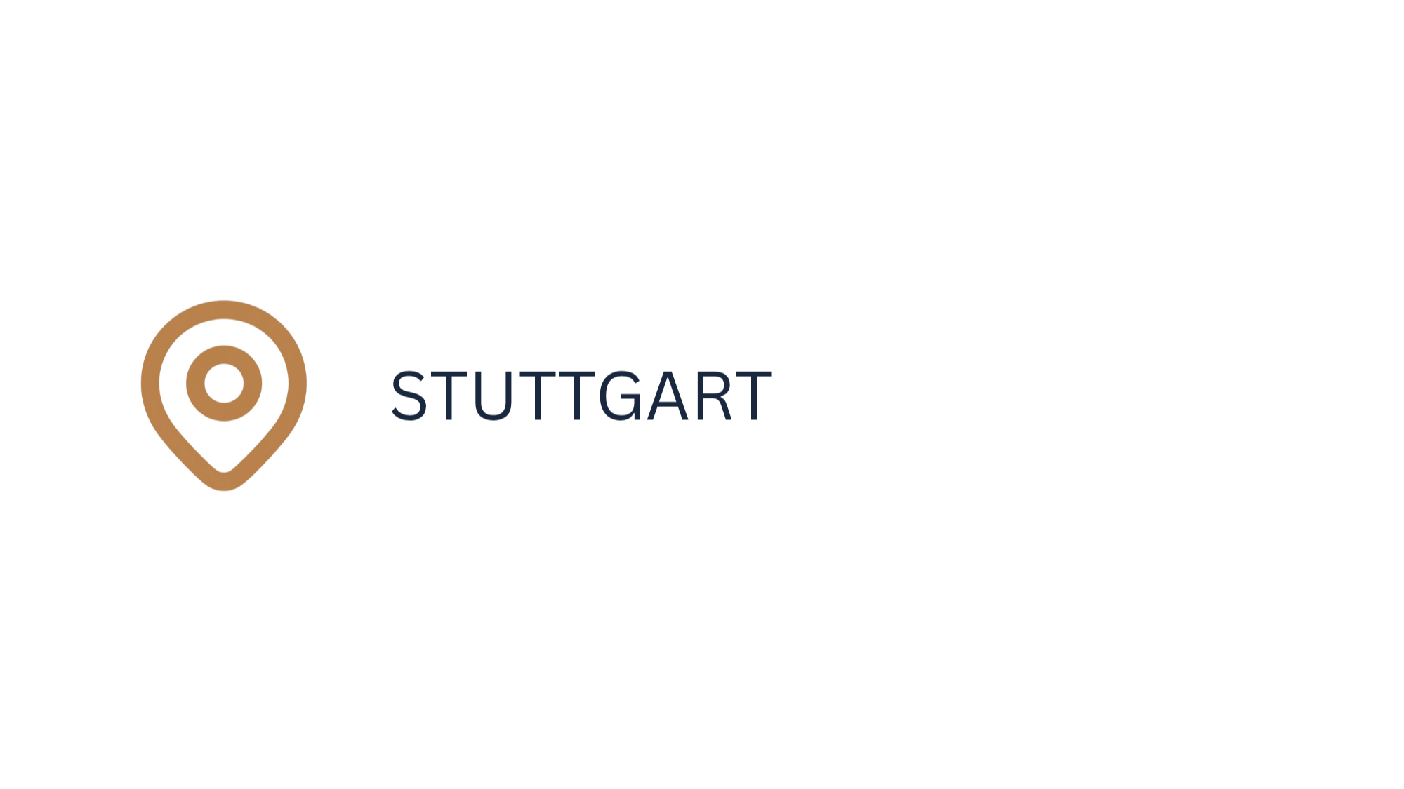 Icon of a map pin and the word 'Stuttgart' in dark blue next to it.