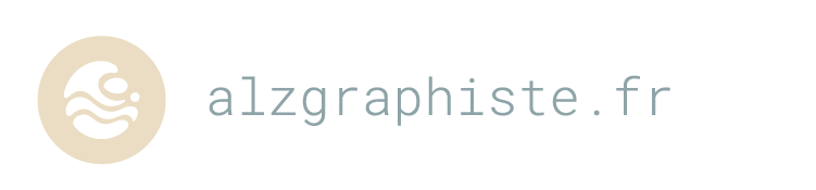 Logo avec un symbole circulaire stylisé représentant de l'eau ou des vagues, à côté du texte 'alzgraphe.fr'.