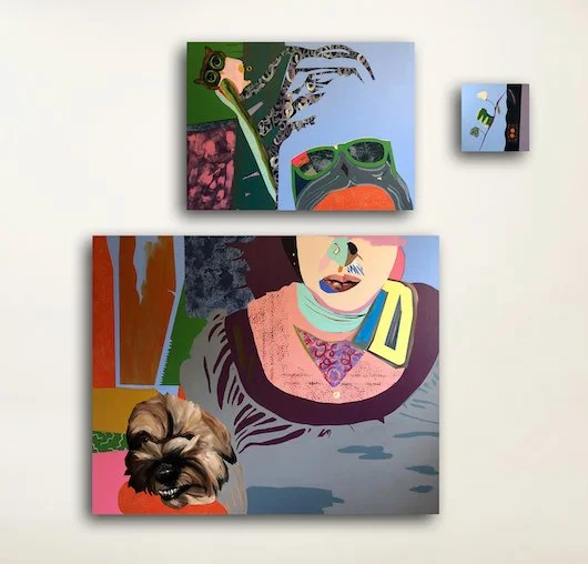 La Reina, 2019, oil and acrylic on canvas, 30 x 40, 12 x 12, 48 x 60 in