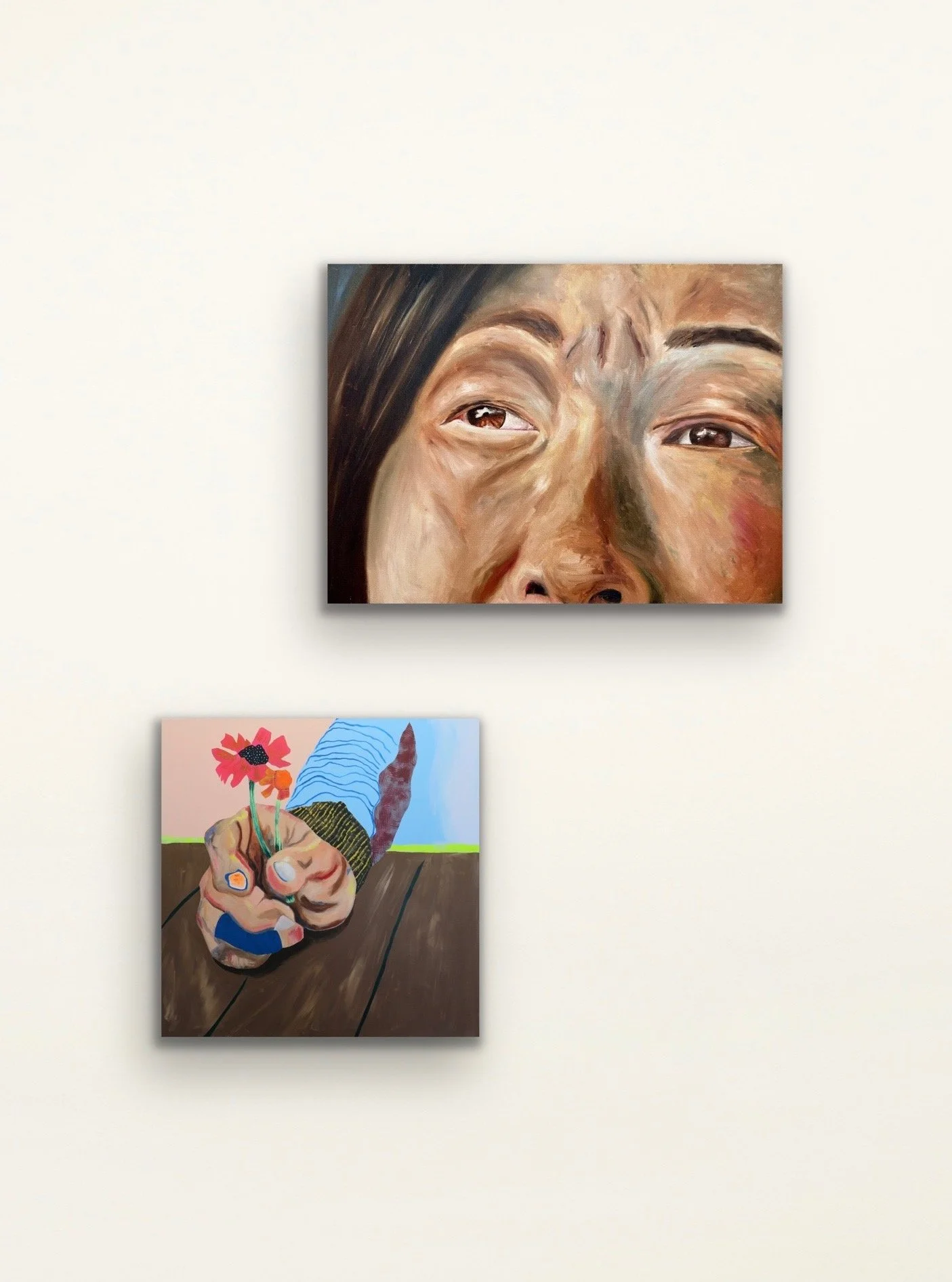 My Twin Mother, 2025, oil and acrylic on canvas, 18 x 24, 24 x 24 in