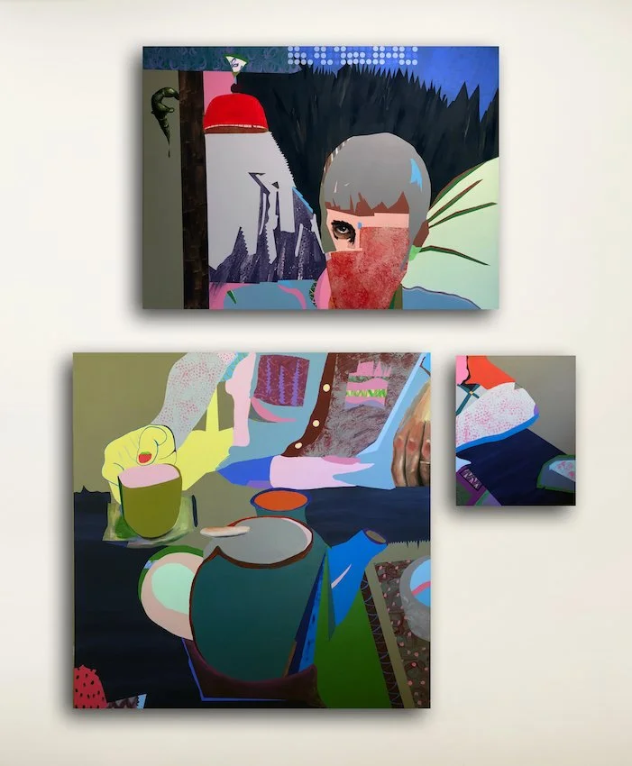 El Rey, 2019, oil and acrylic on canvas, 36 x 48, 20 x 16, 48 x 48 in