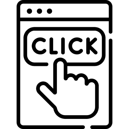 Webpage with a hand clicking a button labeled 'CLICK'.