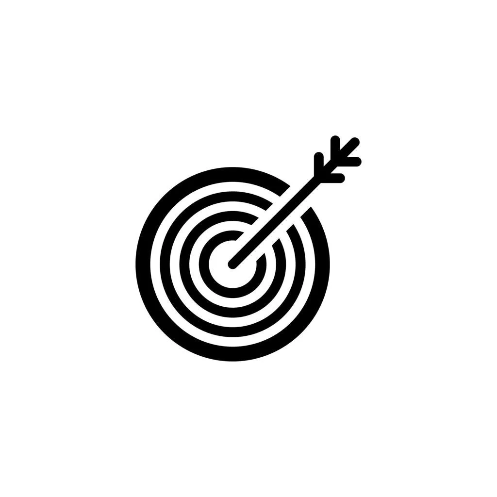 Black and white line drawing of a target with arrow in the center