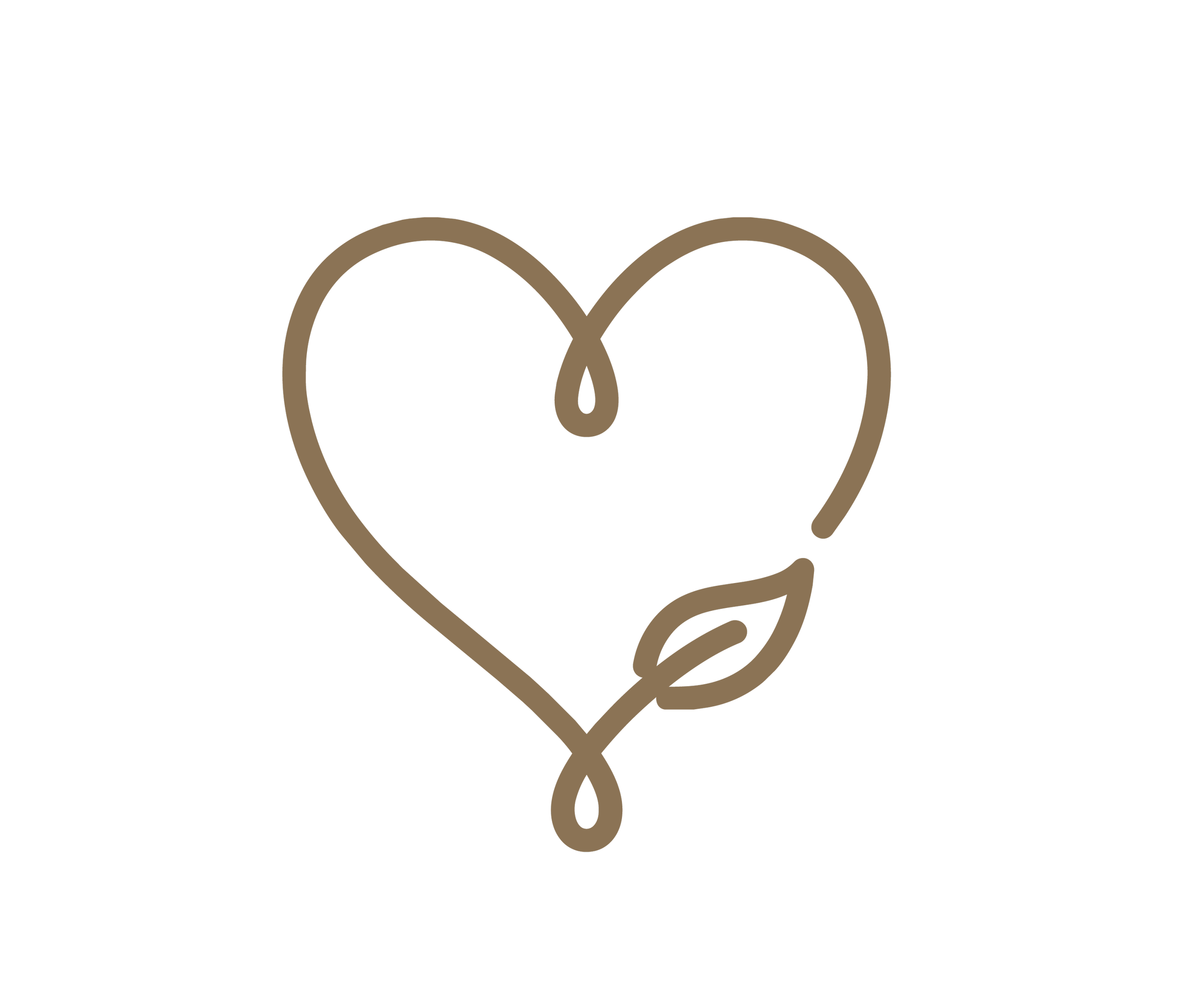 An outline of a hand holding a heart shape with a droplet hanging below it, symbolizing care or compassion.