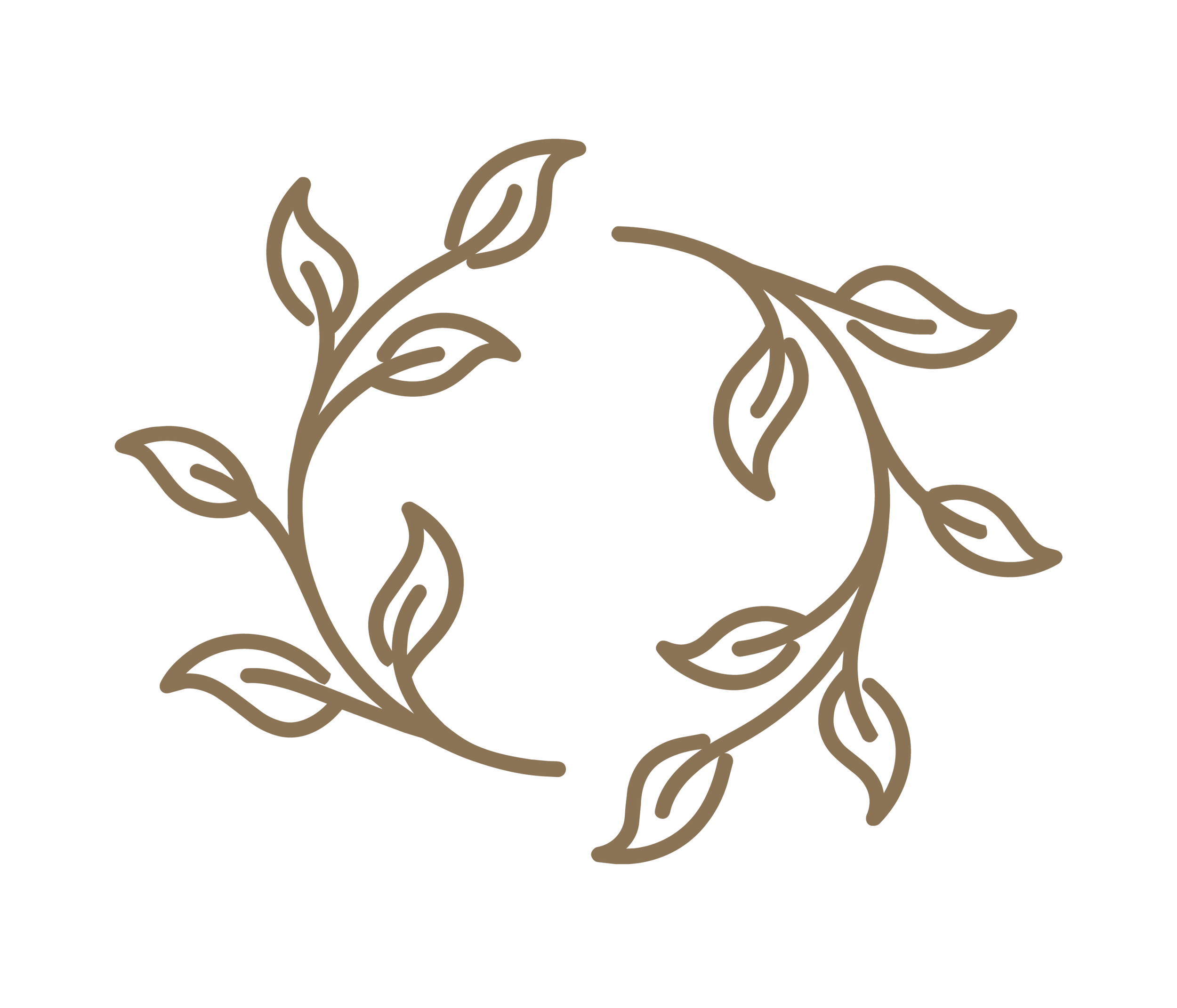 A minimalist illustration of a person riding a bicycle, with a branch of leaves extending from the top of the frame.